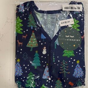 Little Sleepies Navy Pajama Top with Festive Trees and Snowmen